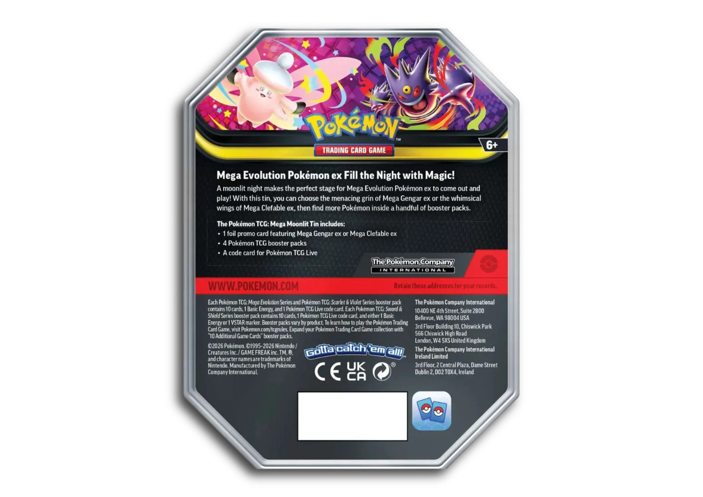 Pokémon - Mega Moonlit EX Tin-Box - Mega Clefable EX, Mega Gengar EX (zufällige Auswahl) - EN